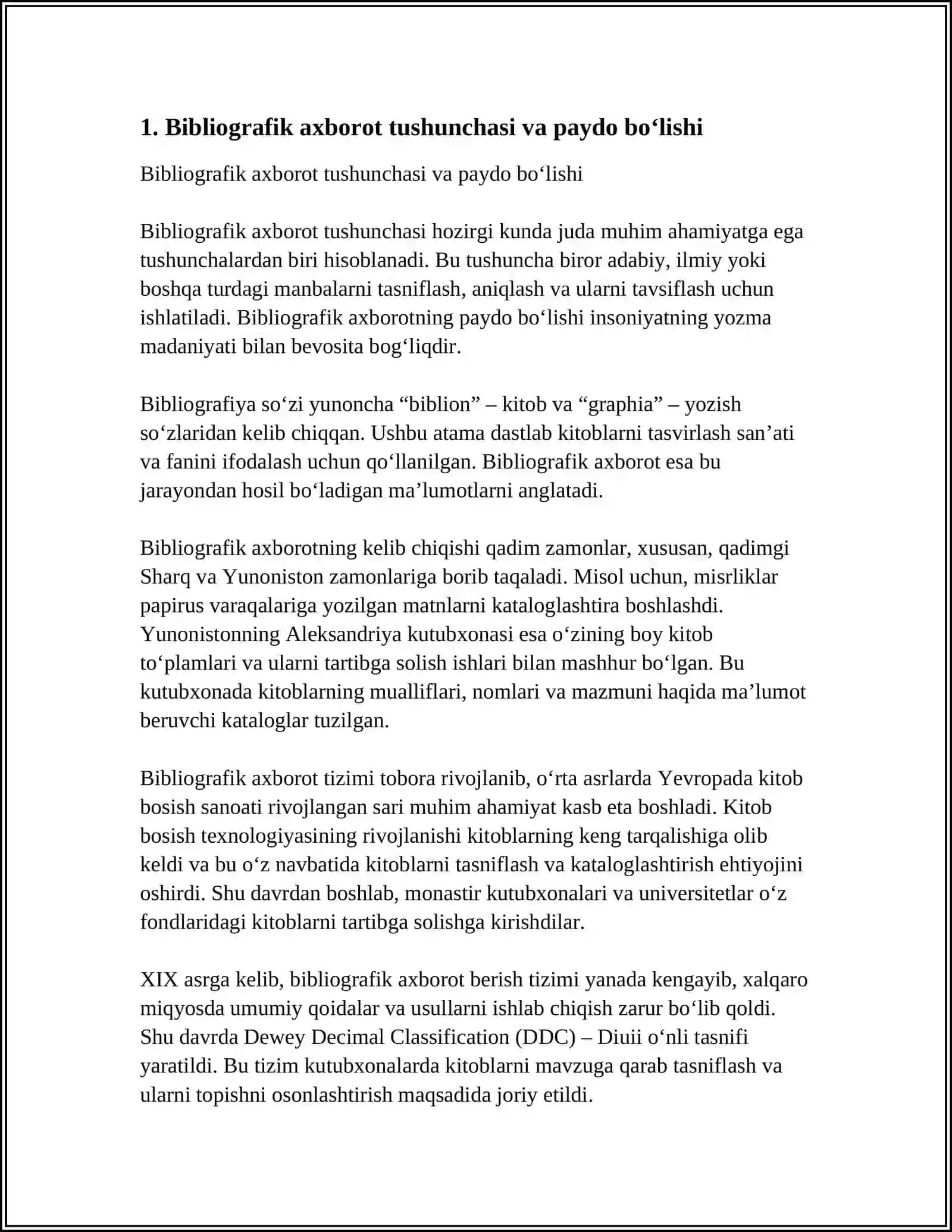 BIBLIOGRAFIK AXBOROTNING PAYDO BOʻLISHI VA RIVOJLANISHINING ASOSIY YOʻNALISHLARI 4