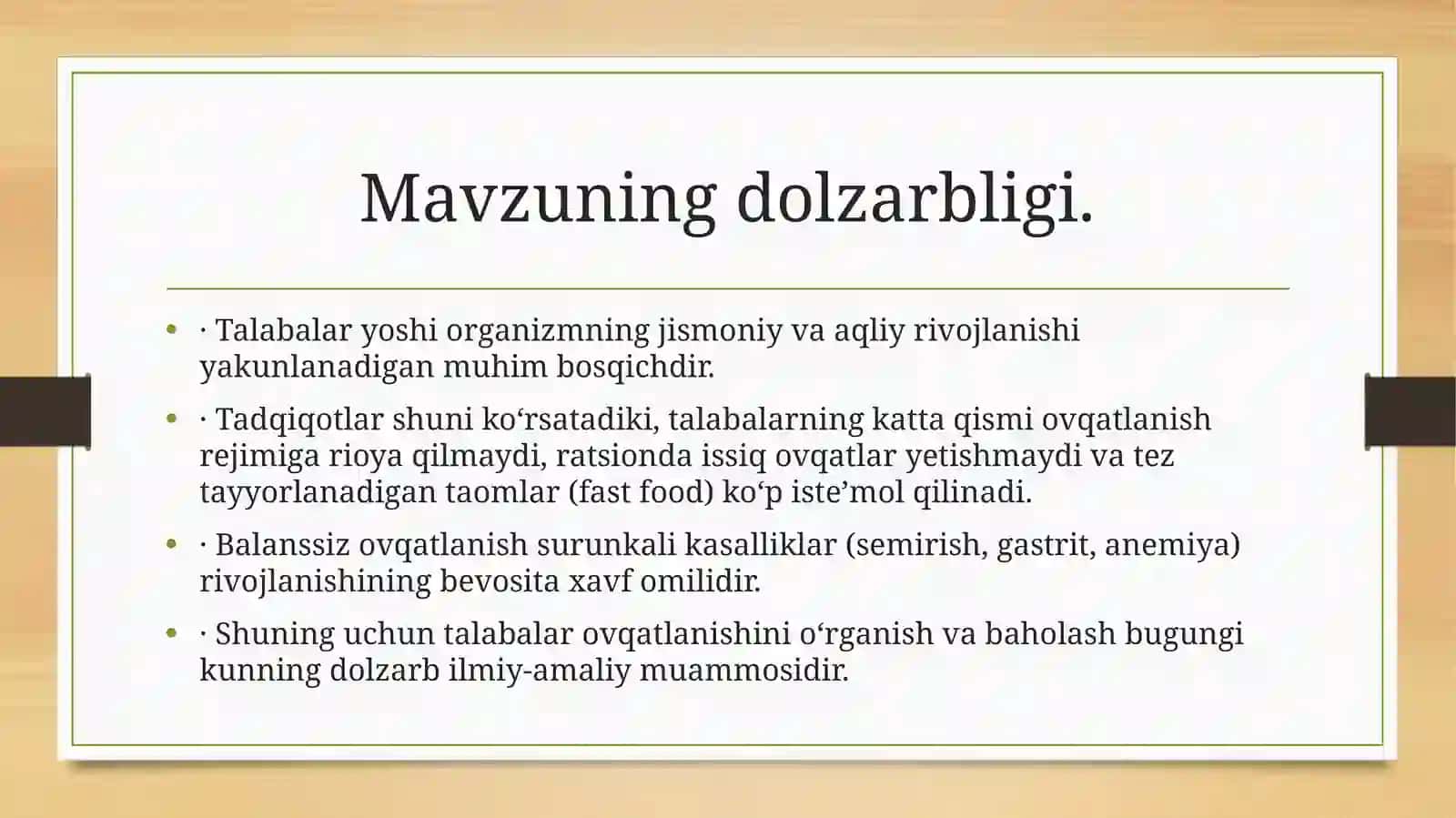 Talabalar haqiqiy ovqatlanishini oʻrganish 4
