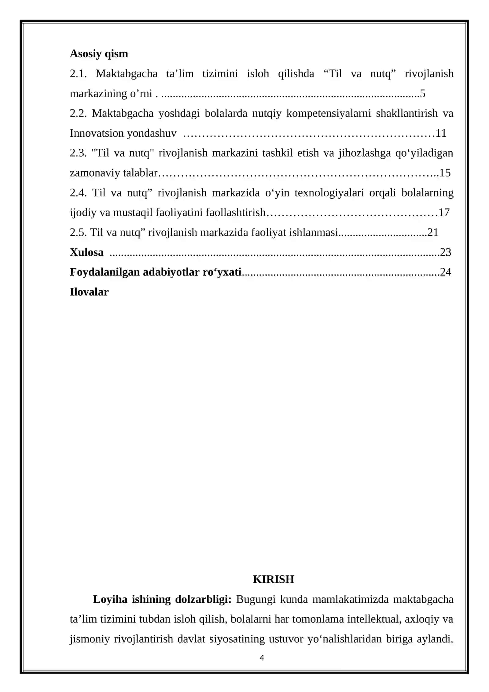 “ Til va nutq markazida ta’limiy faoliyatni tashkl etish texnologiyasi” mavzusida LOYIHA ISHI 4