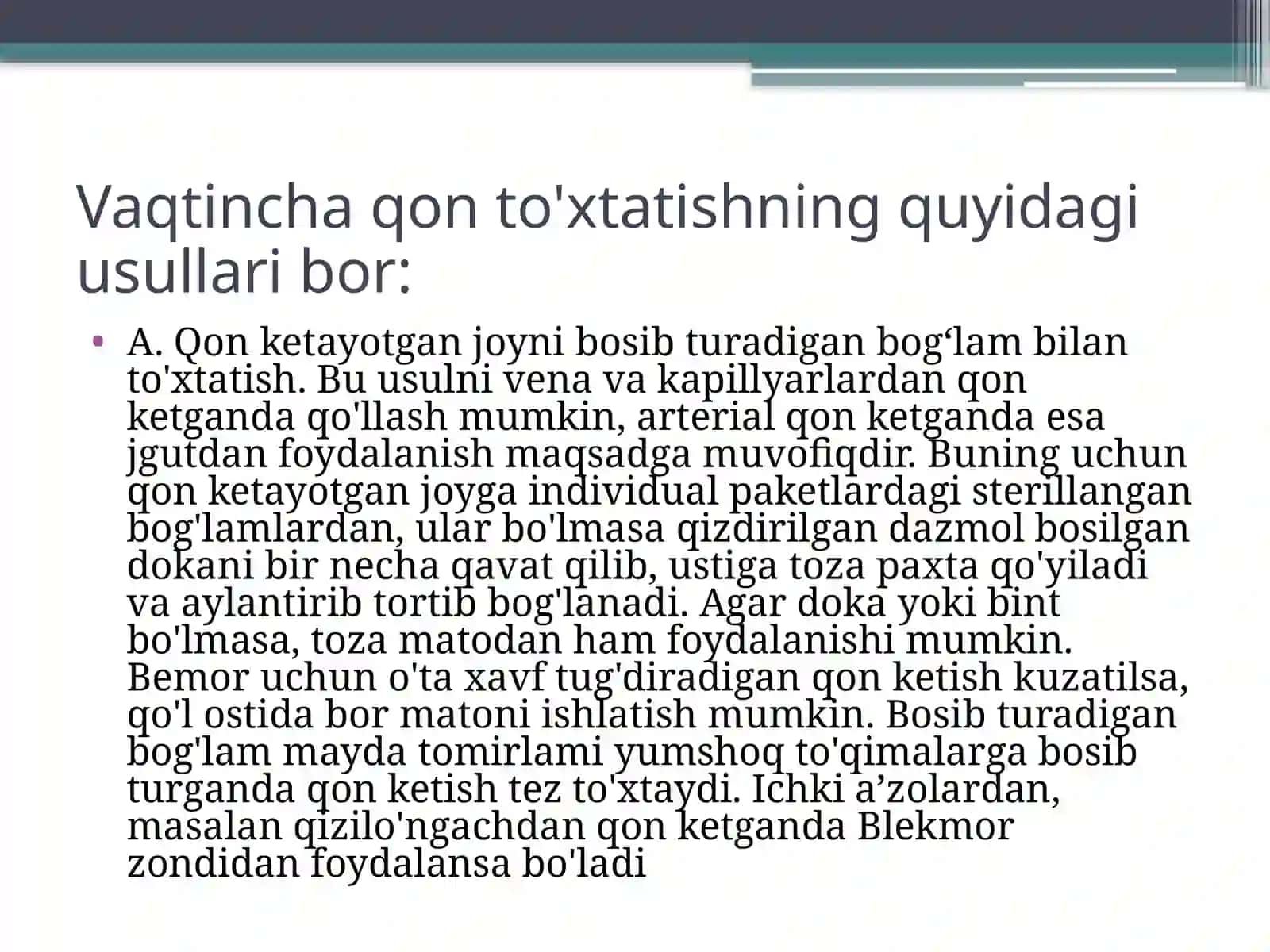 Qon ketishini vaqtincha va batamom to’xtatish 4