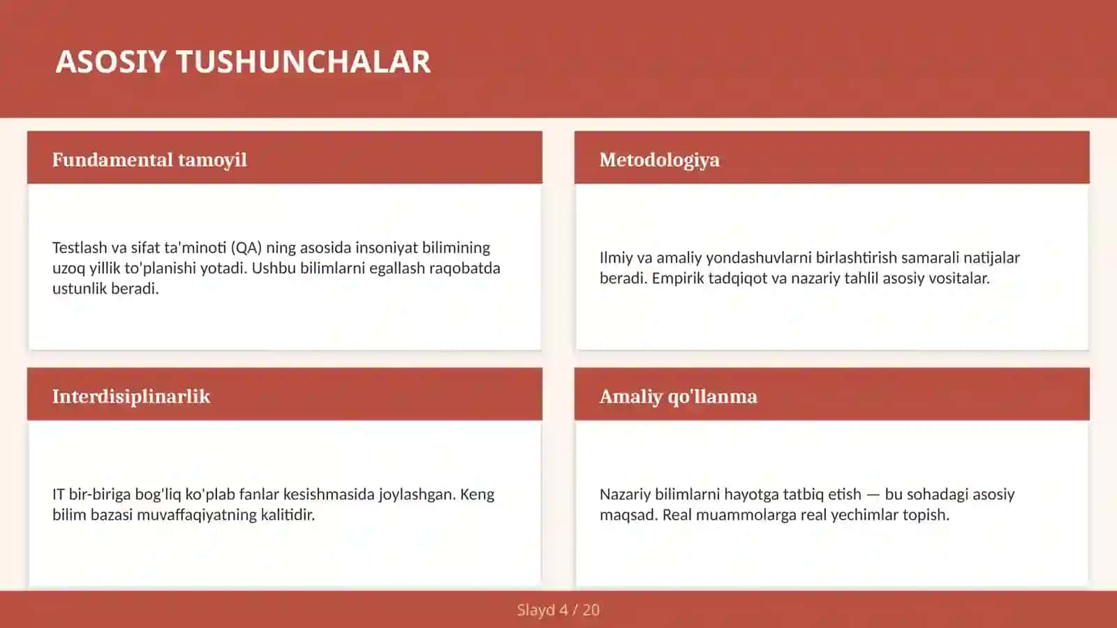 Testlash va sifat ta'minoti (QA) 4