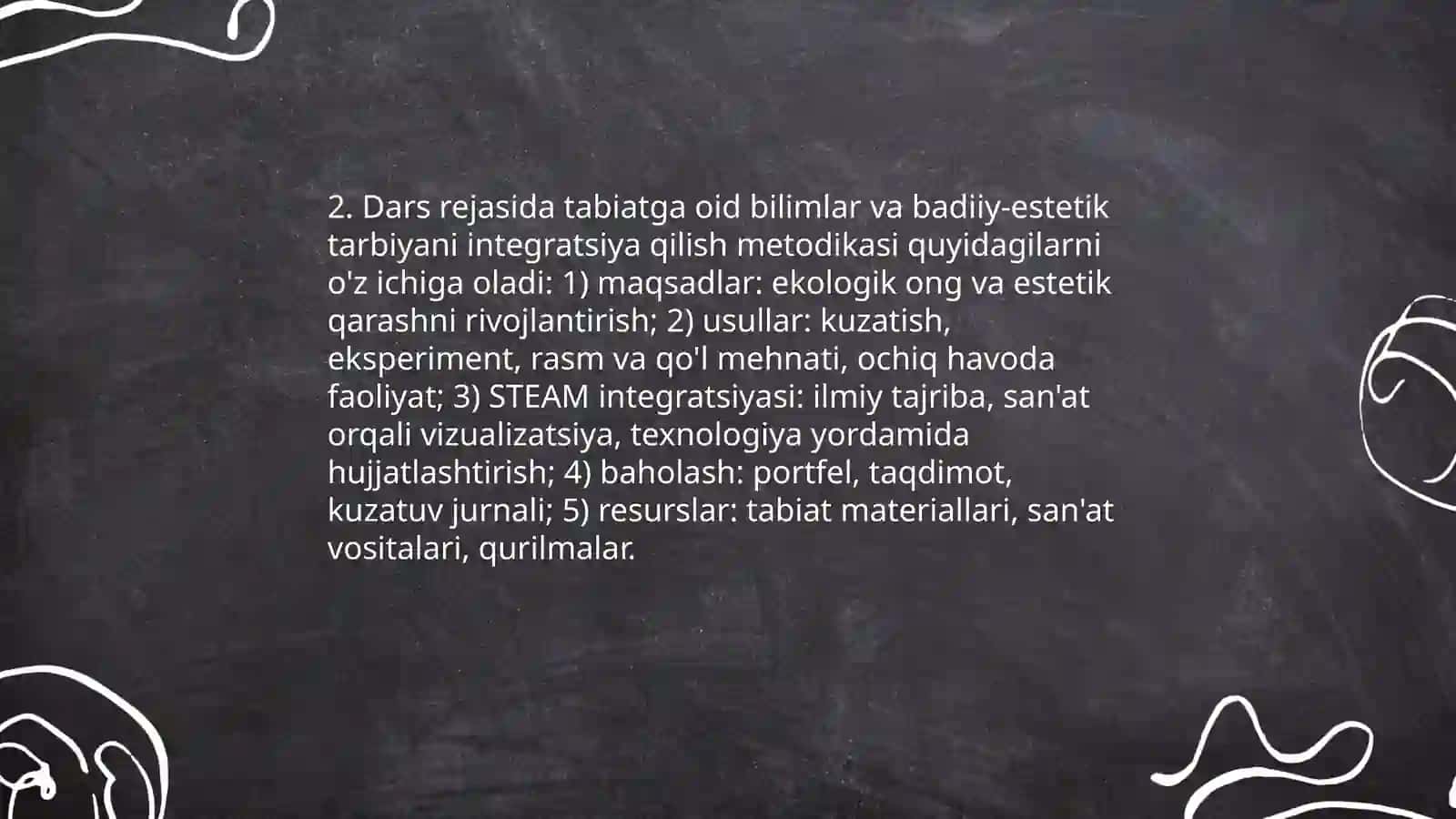 Boshlangʻich ta’limda tabiatga oid bilimlar va badiiy-estitik tarbiyaning integratsiyasida Steam ta’lim texnologiyasidan foydalanish 4
