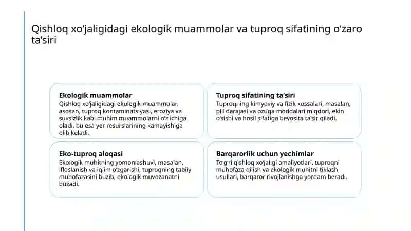 Ekologik muammolar va tuproqlarning agrokimyoviy xossalari orasidagi bog’liqlik 4