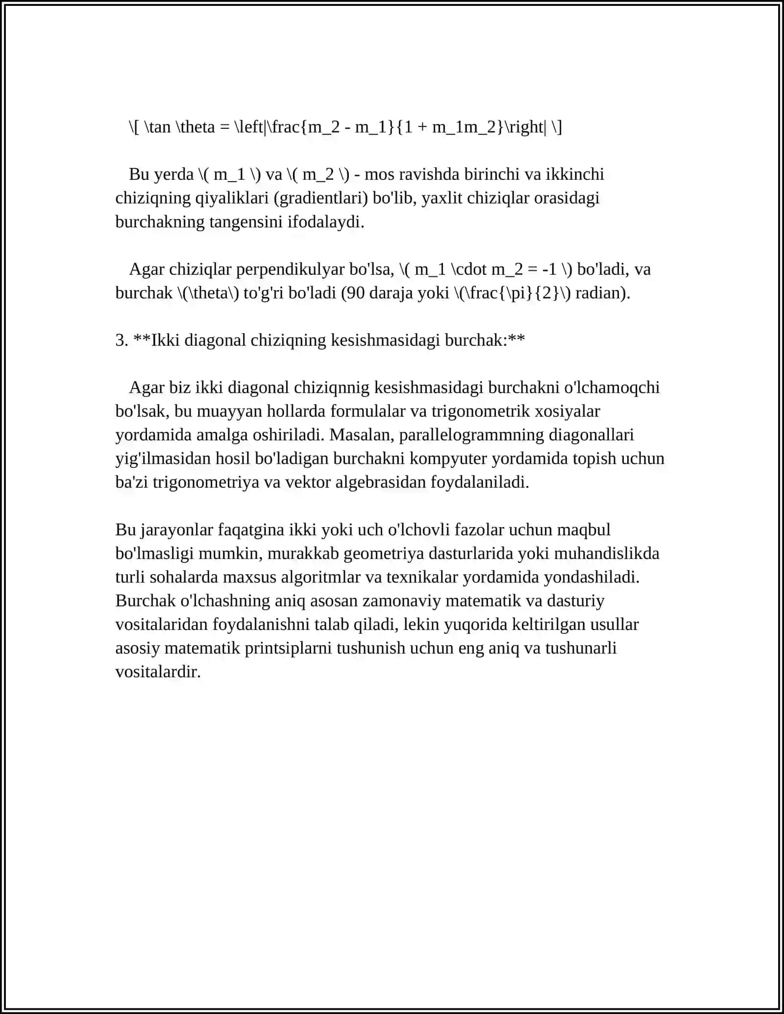 IKKI CHIZIQ ORASIDAGI BURCHAK,UNI HISOBLASH 4
