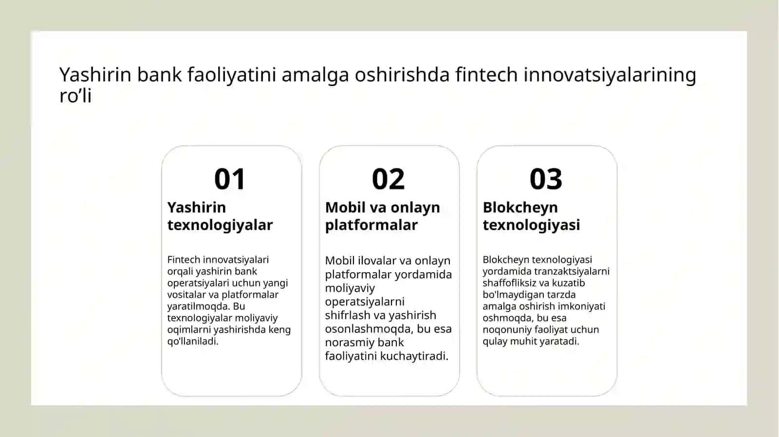 Moliyaviy texnologiyalar Va ularning yashirin bank faoliyatidagi ro’li 4