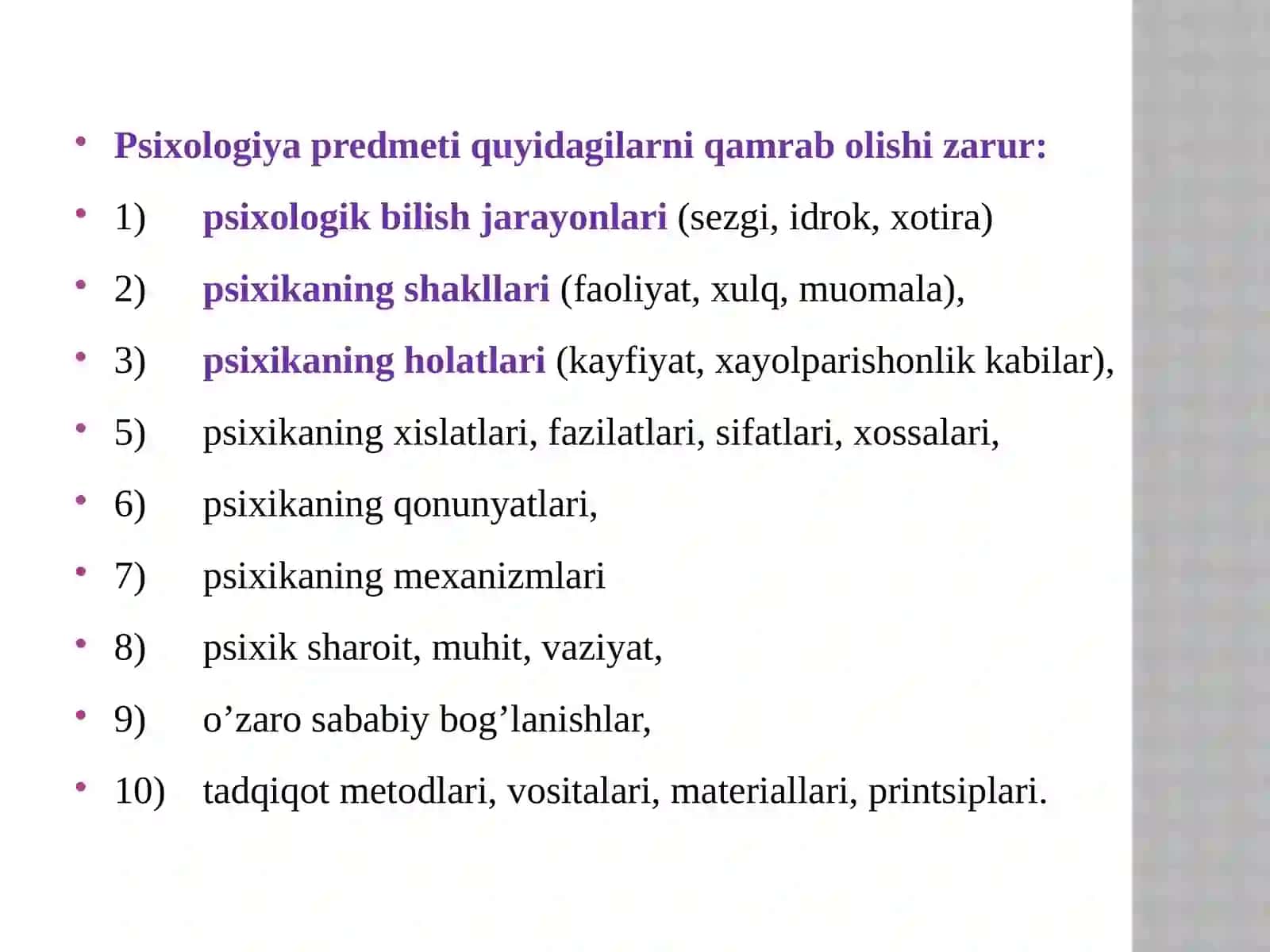 Psixologiya haqidagi tasavvurlar rivojlanishining asosiy bosqichlari 4