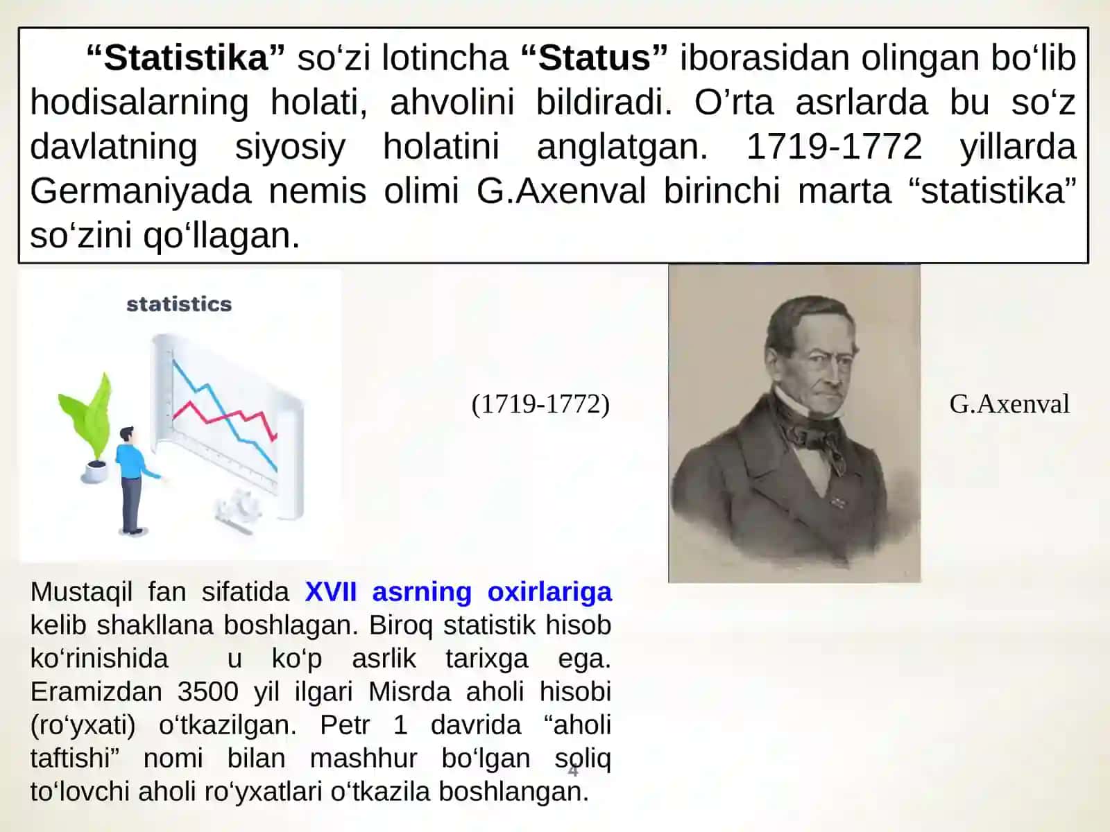 STATISTIKA FANINING PREDMETI, USLUBI VA STATISTIK KUZATISH USLUBIYATI 4