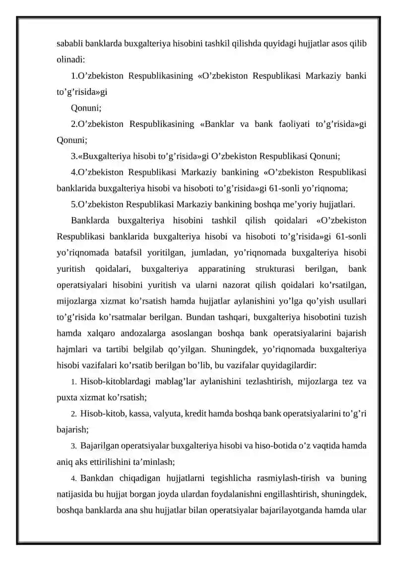 Banklarda Buxgalteriya Hisobini Tashkil Qilish Asoslari 4