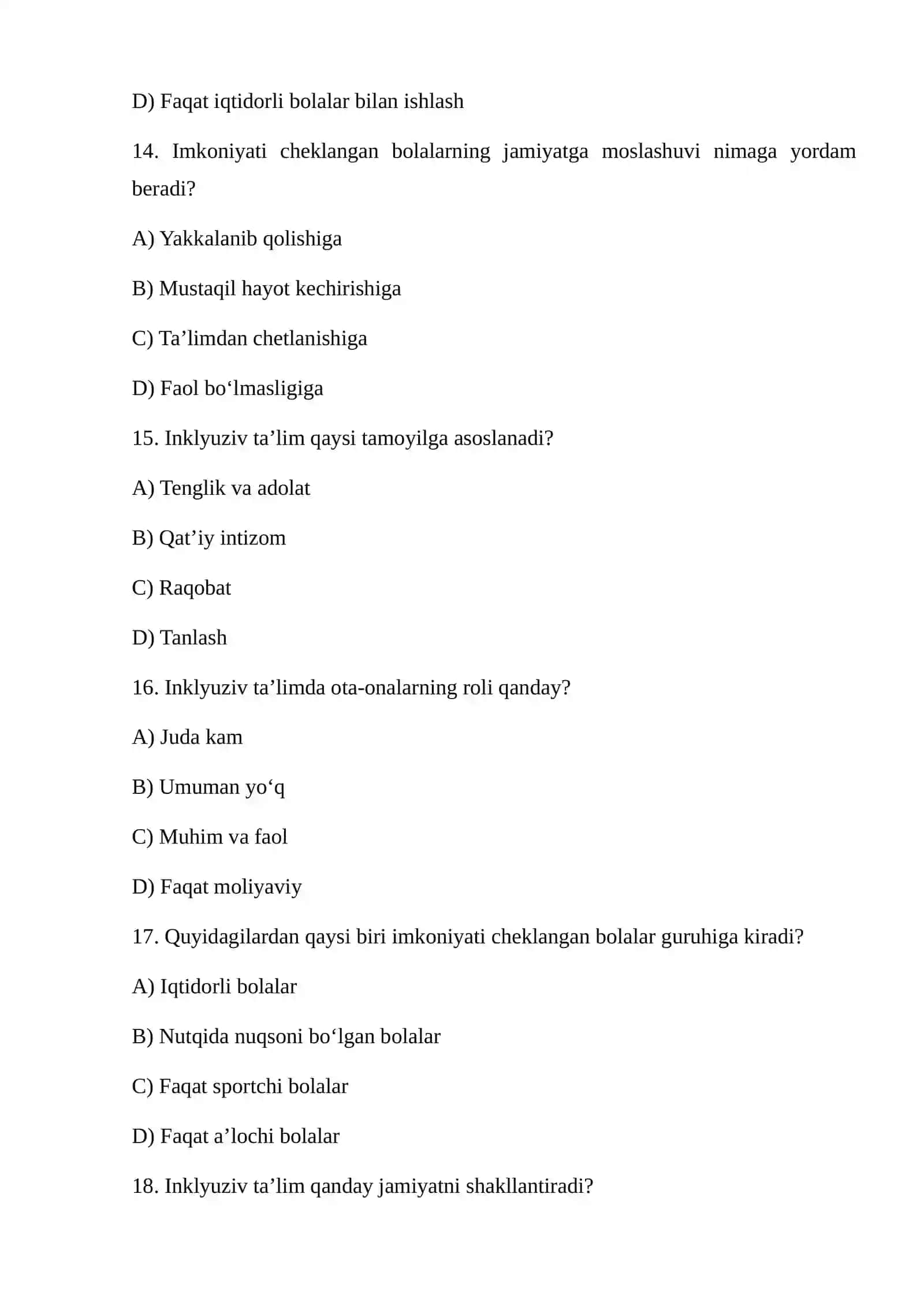 INKLYUZIV TA’LIM HAQIDA TUSHUNCHA. IMKONIYAT CHEKLANGAN BOLALAR 4