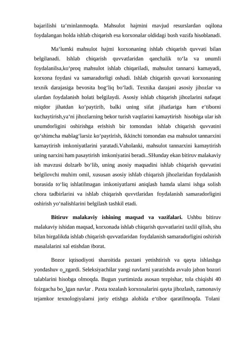 Ishlab chiqarish quvvatidan foydalanish samaradorligini oshirish masalalari 4