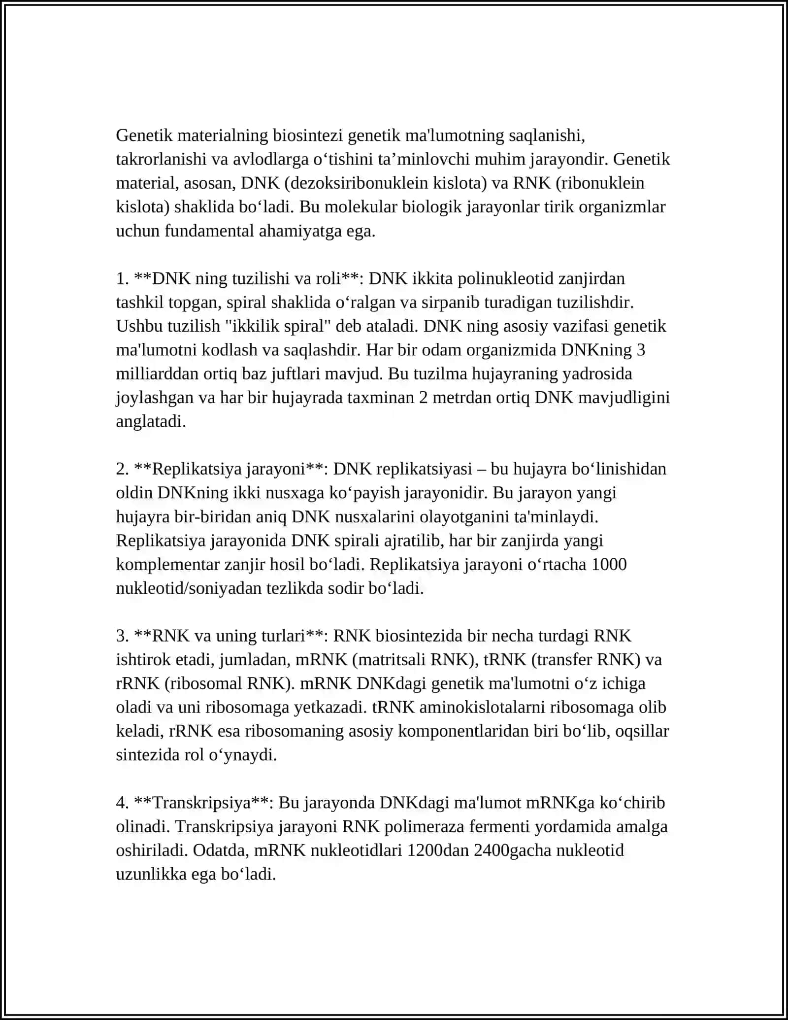 OQSIL BIOSINTEZIDA DNK VA RNK ROʻLI 4