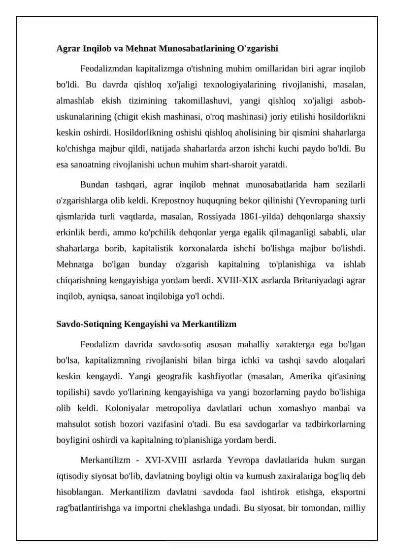Feodalizmdan kapitalizmga o’tish: asosiy g’oyalar 4