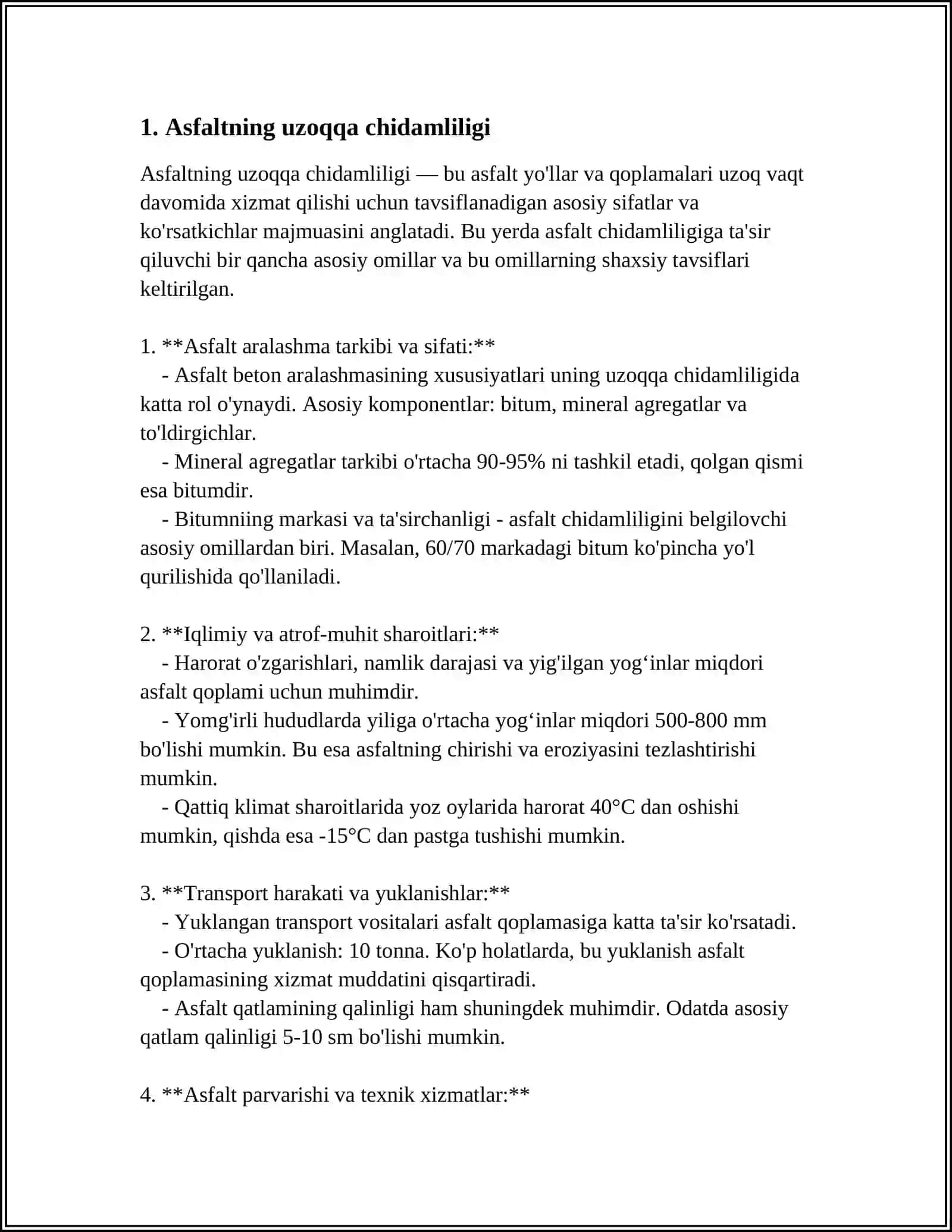 YOʼL QURULISH MATERIALLARIVA MAHDULOTLARINING UZOQQA CHIDAMLILIGI 4