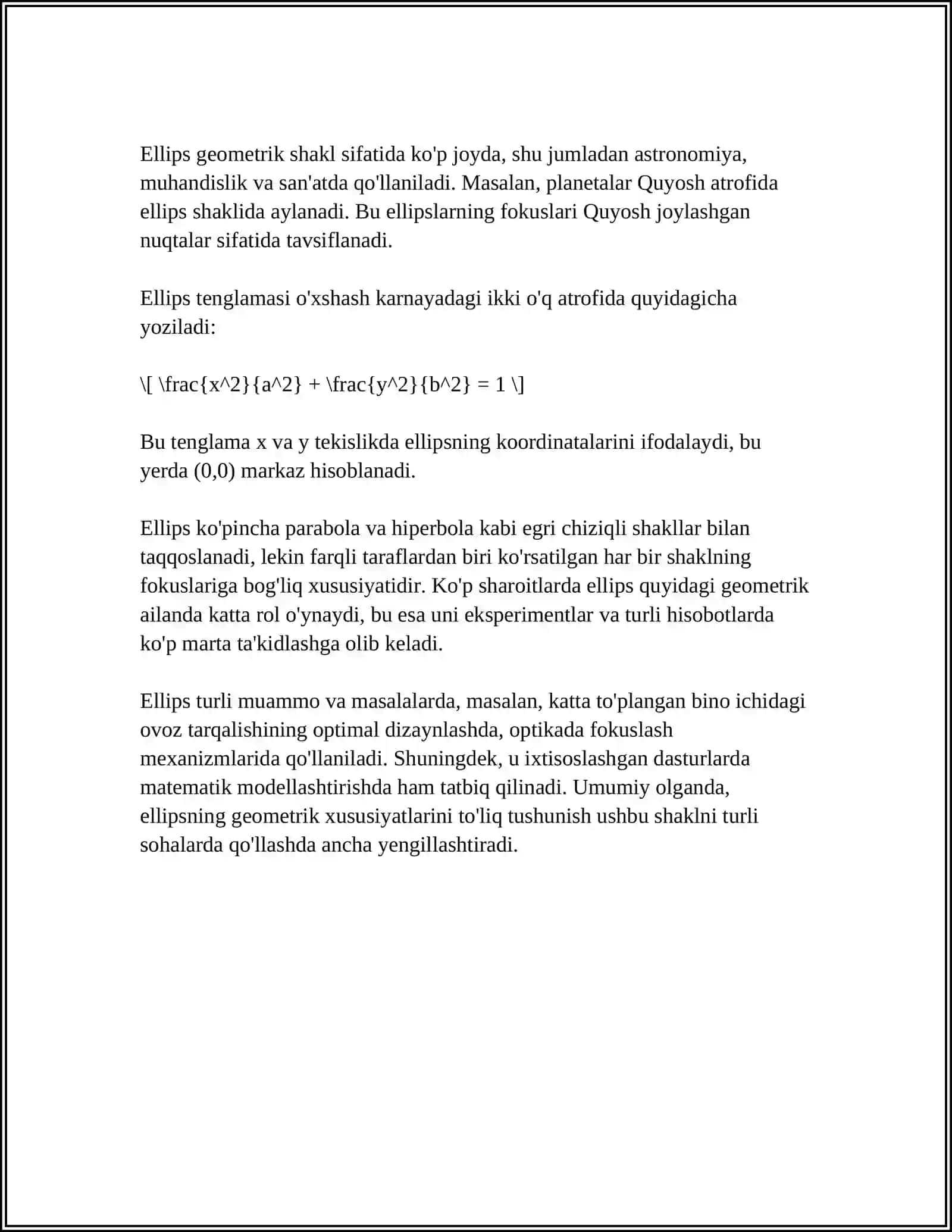 ELLEPS VA ULARNING VA ULARNING KANONIK TENGLAMASI. MISOLLAR 4