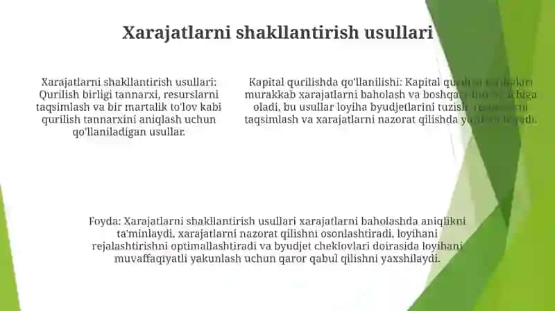Kapital Qurilishda Bahoni Shaklantining 4