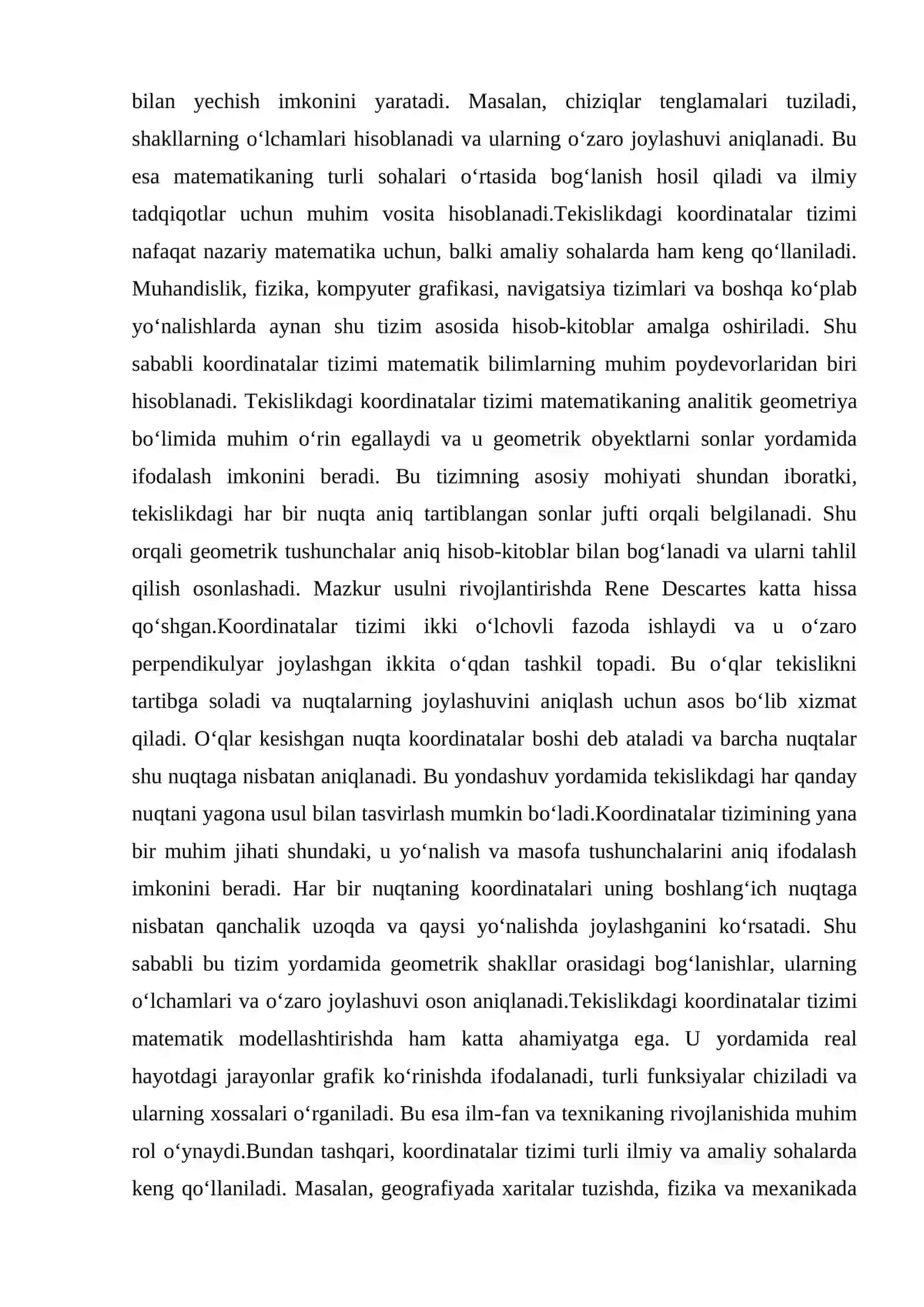 Tekislikdagi koordinatalar tizimi. Ikki nuqta orasidagi masofa va Segmentning berilgan nisbatda bo‘linishi 4