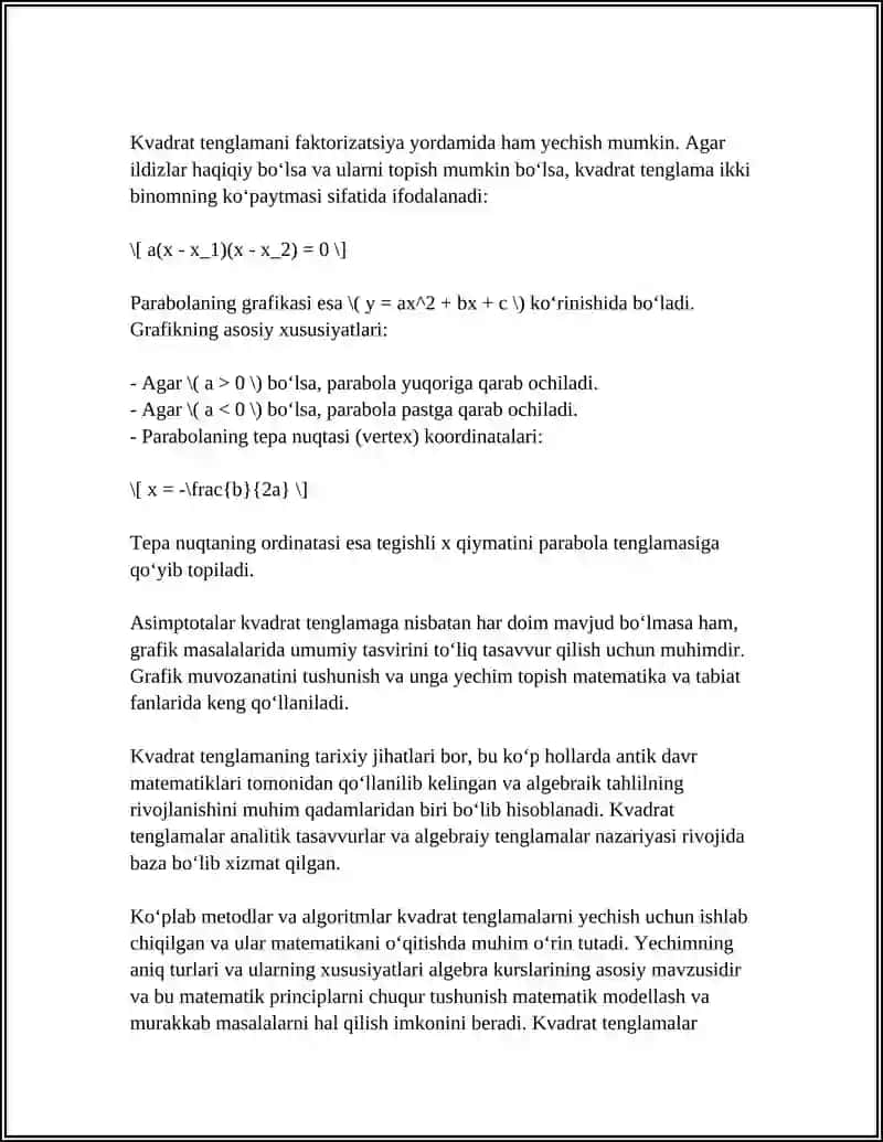 Kvadrat Tenglama va Grafikasi 4