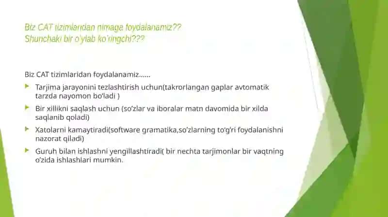 Avtomatik tarjimatizimlari (CAT dasturlari) 4