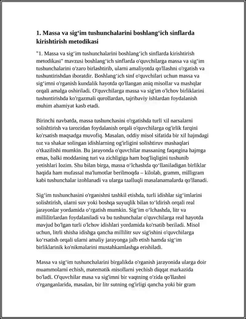 Massa va sigʻim tushunchalarini boshlangʻich sinflarda kirishtirish metodikasi 4