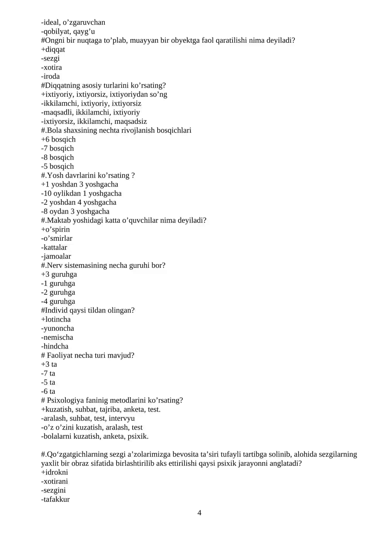 TEST SHAKLIDA BO’LADIGAN IMTIHONLAR UCHUN SAVOLLAR TUZISH NAMUNASI 4