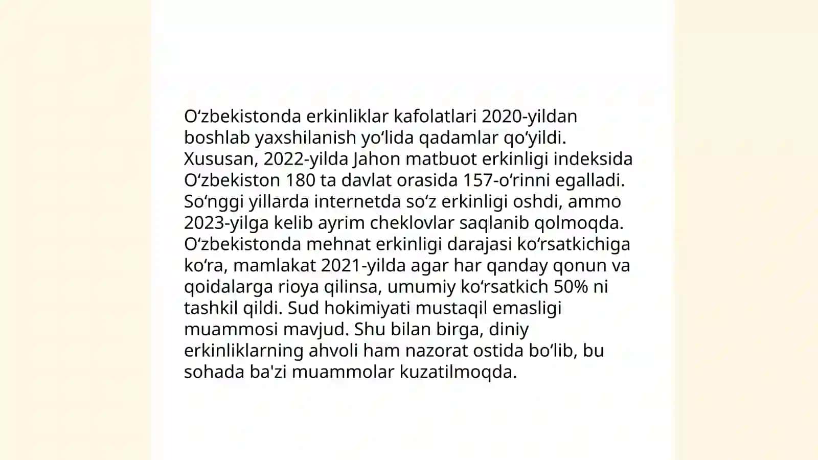 Yangi O'zbekistonda inson haq-huquqlari va erkinliklari kafolatining yaratilishi mavuzga oid manbaalarni tahlil qilish 4