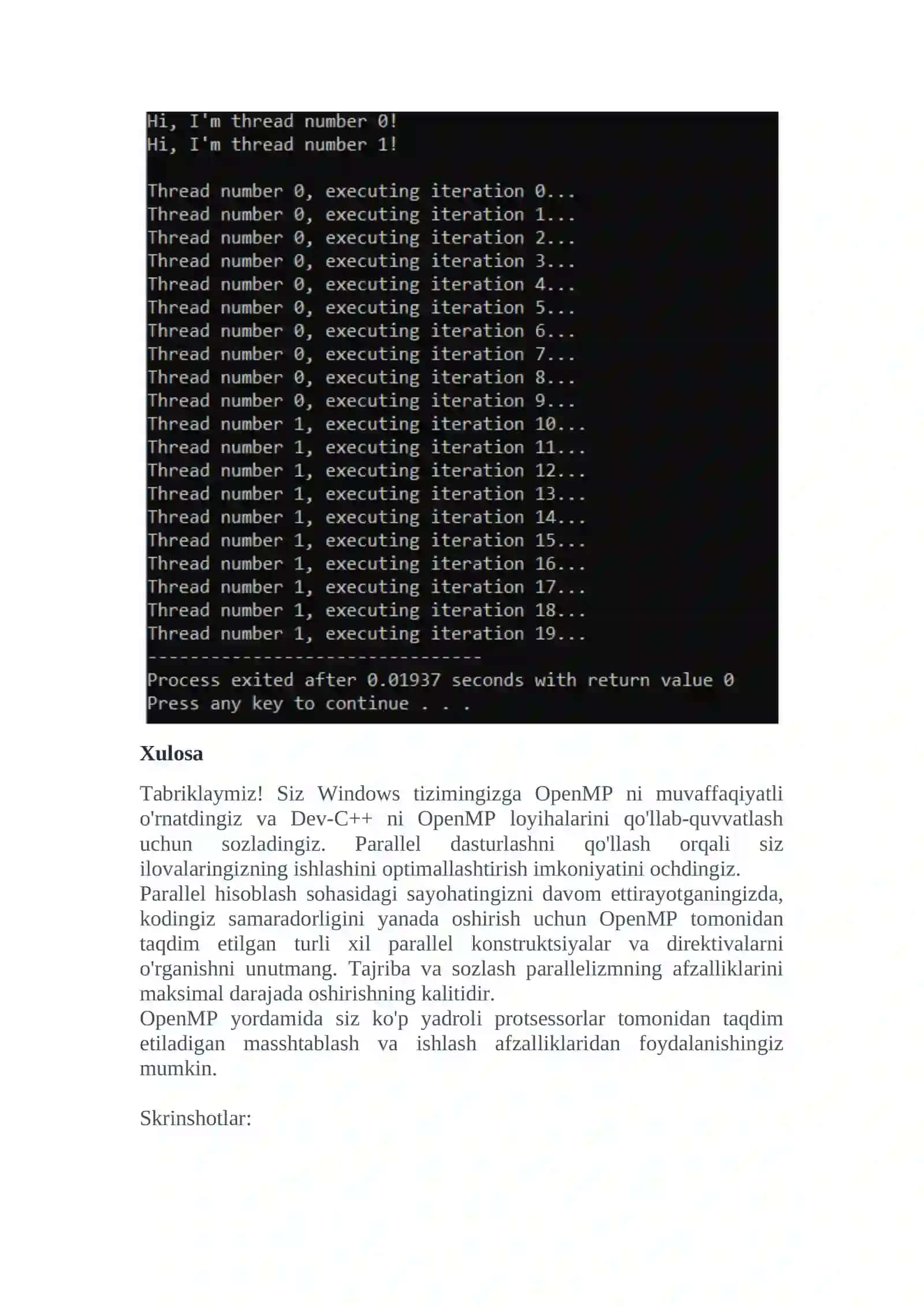 Parallel kompyuter arxitekturasi va dasturlash fanidan AMALIY ISH 4