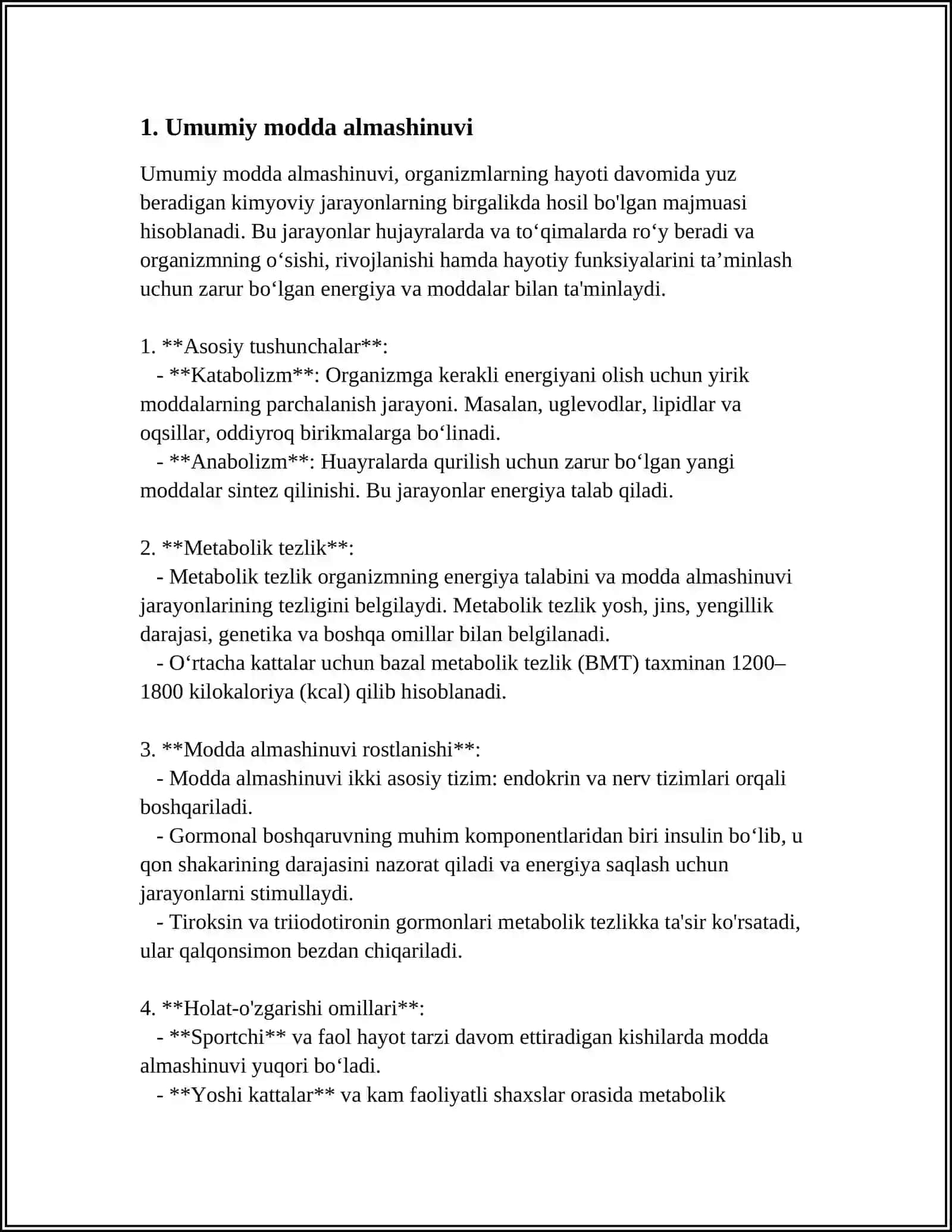 ODAM ANATOMIYASI VA FIZIOLOGIYASI FANI HAQIDA TUSHUNCHA. MODDA VA ENERGIYA ALMASHINUVI TUSHUNCHASI 4
