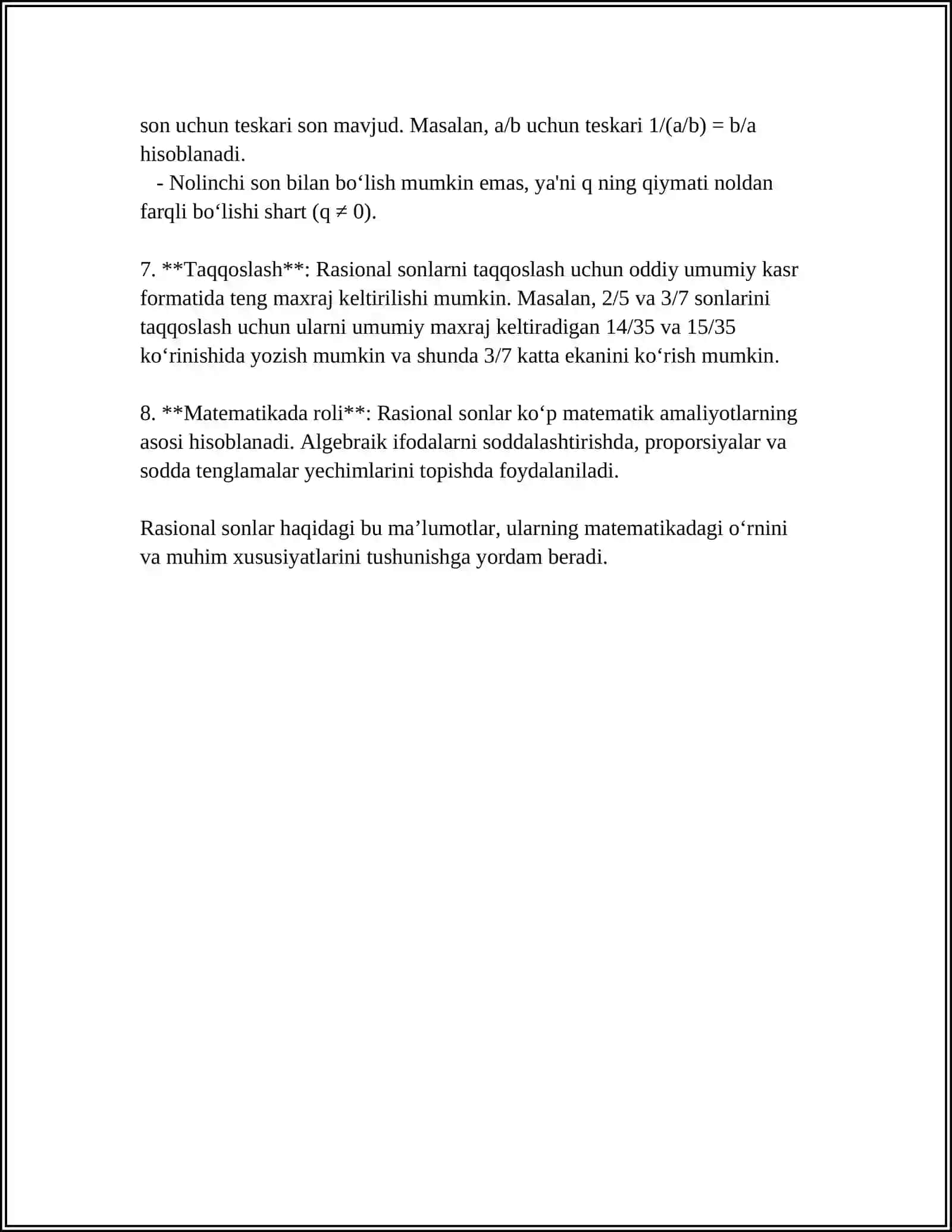 RATSIONAL SONLARNI CHEKSIZ ONLI KASR SHAKLIDA TASVIRLASH 4