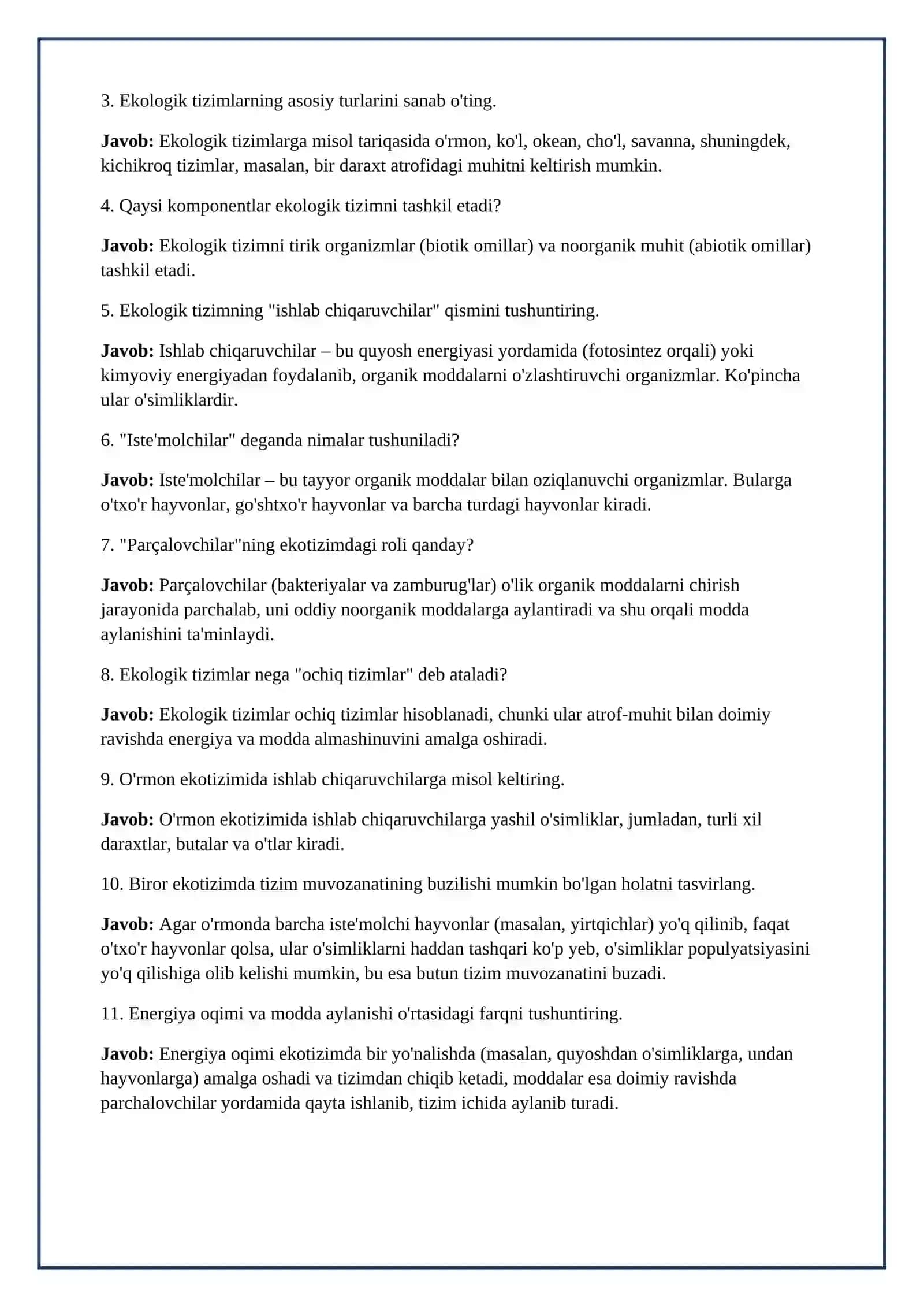 Lesson on Biologik tizimlar.Ekologiya-biologik tizimlar haqidagi fan, 11-sinf 4