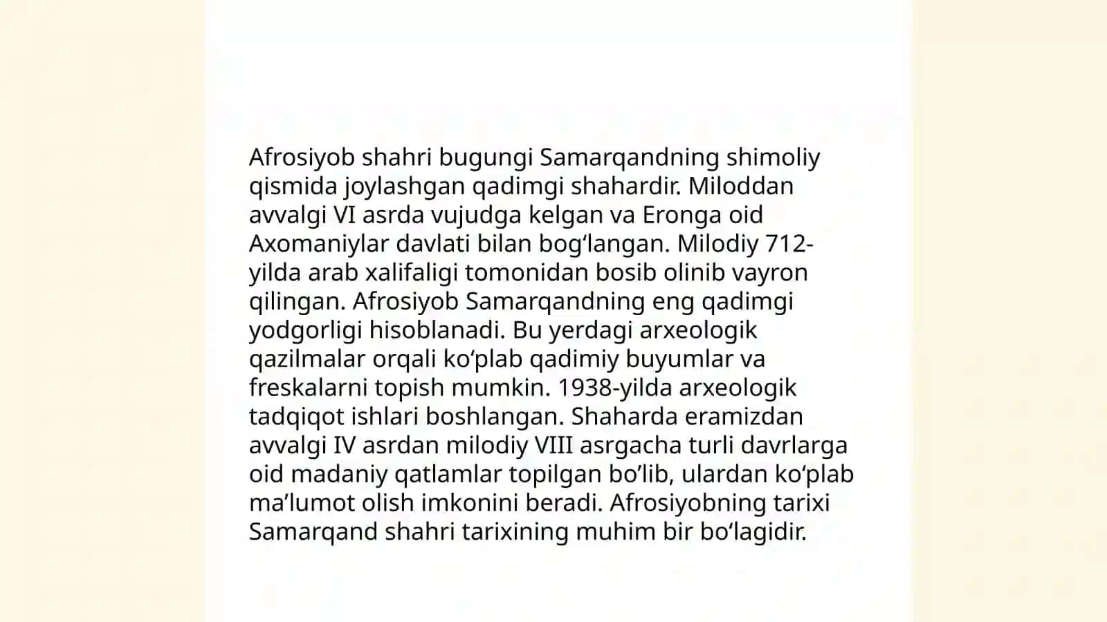 Afrosiyob yodgorligi o'rganilish tarixi 4