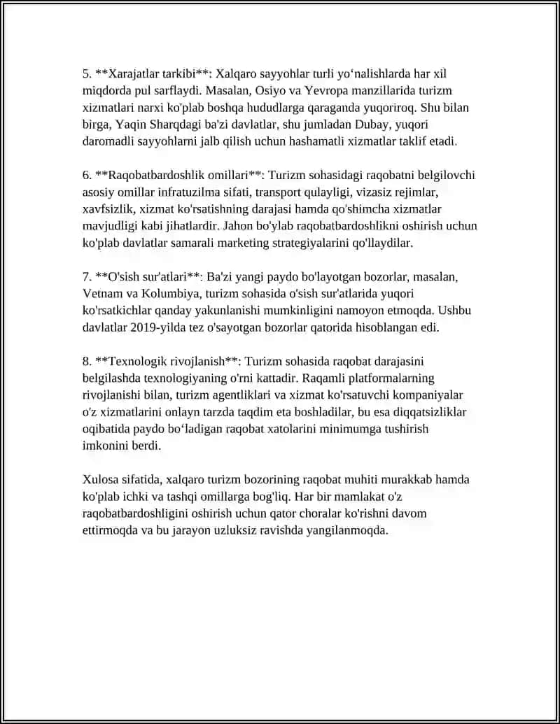 XALQARO TURIZM BOZORI: RAQOBAT MUHITI TAHLILI VA STRATEGIYALARI 4