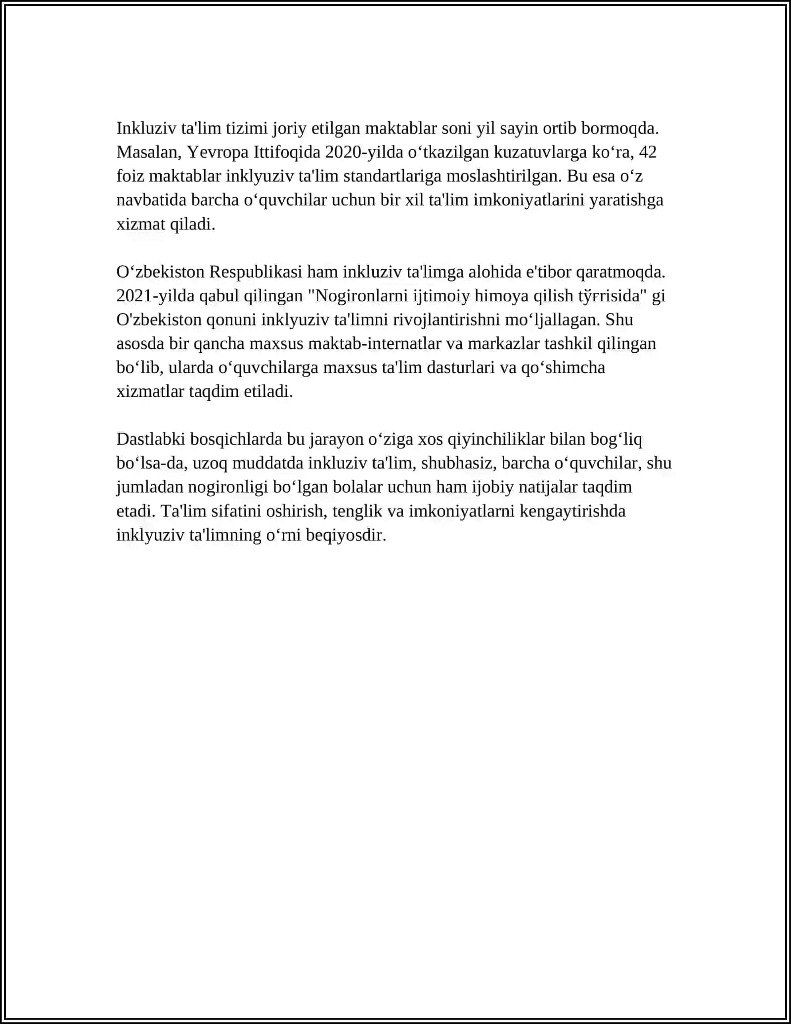 INKLYUZIV TAʼLIM KURSINING PREDMETI OBYEKTI TAMOYILLARI MAQSAD VA VAZIFALARI 4
