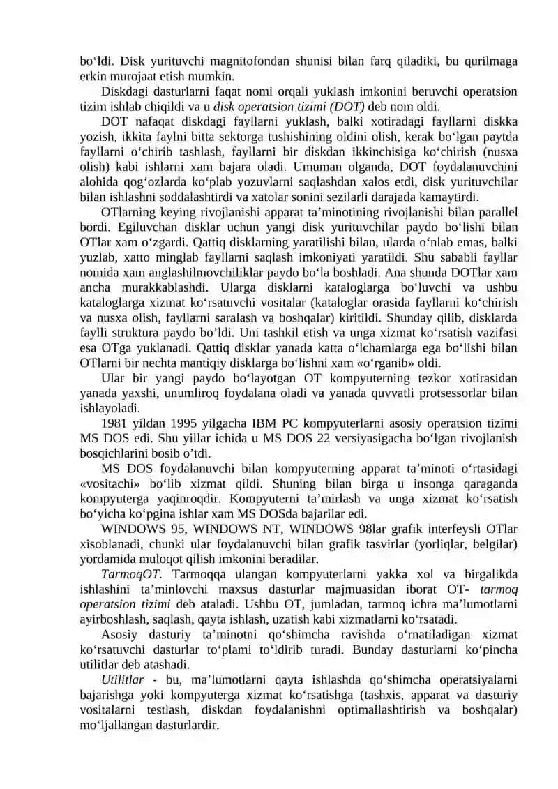 MA’RUZA. TIZIMLI DASTURLAR, DOLZARB OPERATSION TIZIMLAR VA QOBIQ DASTURLAR. OPERATSION TIZIMLAR VA SERVIS TIZIMLARI TO'GRISIDA TUSHUNCHALAR 4