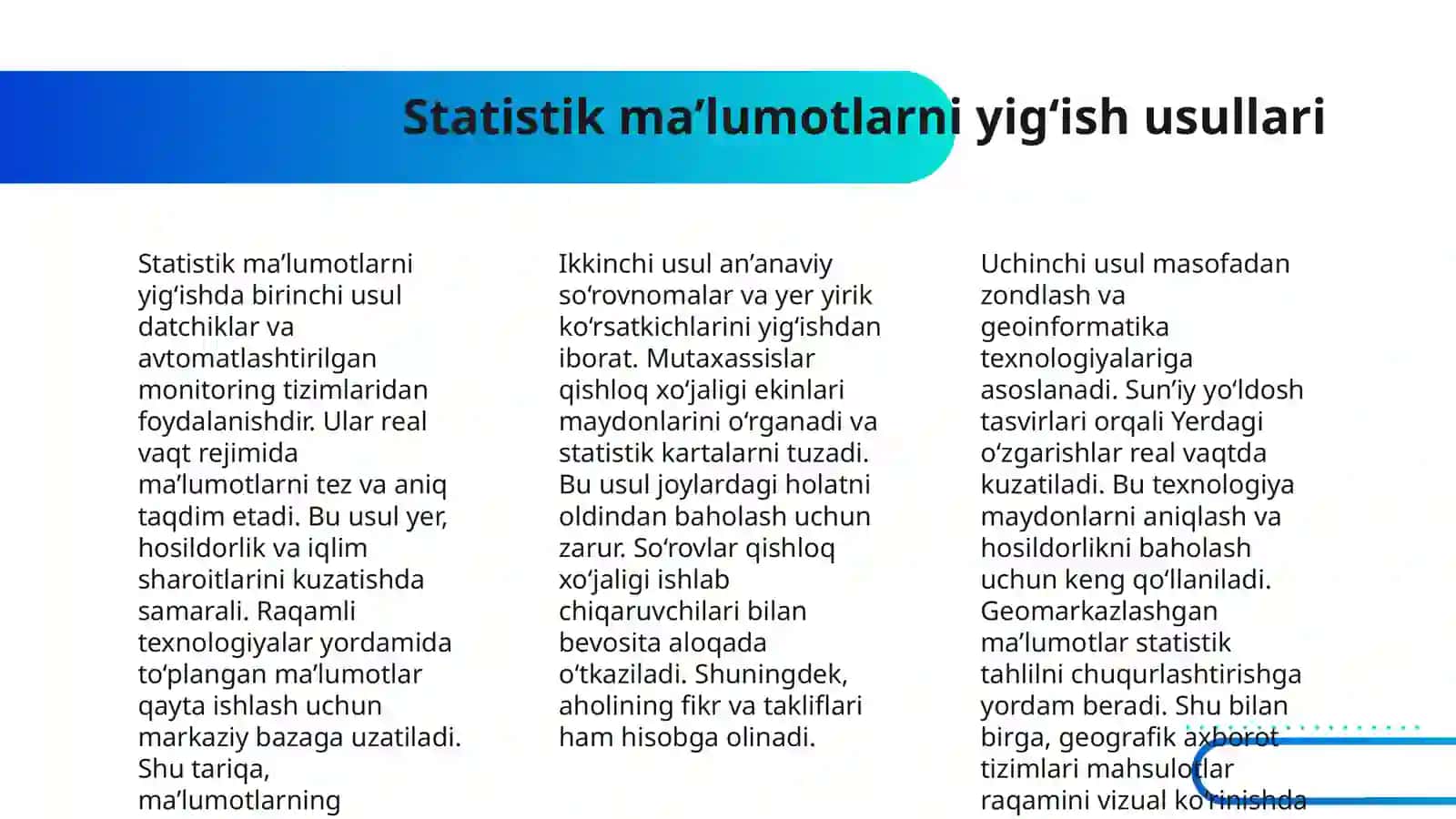 RESPUBLIKAMIZ QISHLOQ XOʻJALIGIDA YETISHTIRILADIGAN MAHSULOTLARINI STATISTIK MA’LUMOTNI TAYYORLASH VA UNI GEOMETRIK IZOHLASH 4
