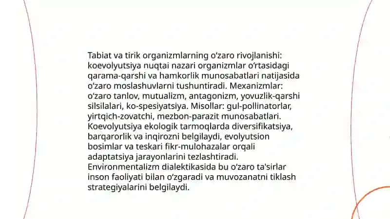 Koevolutsiya va environmentalizm dialektikasi 4