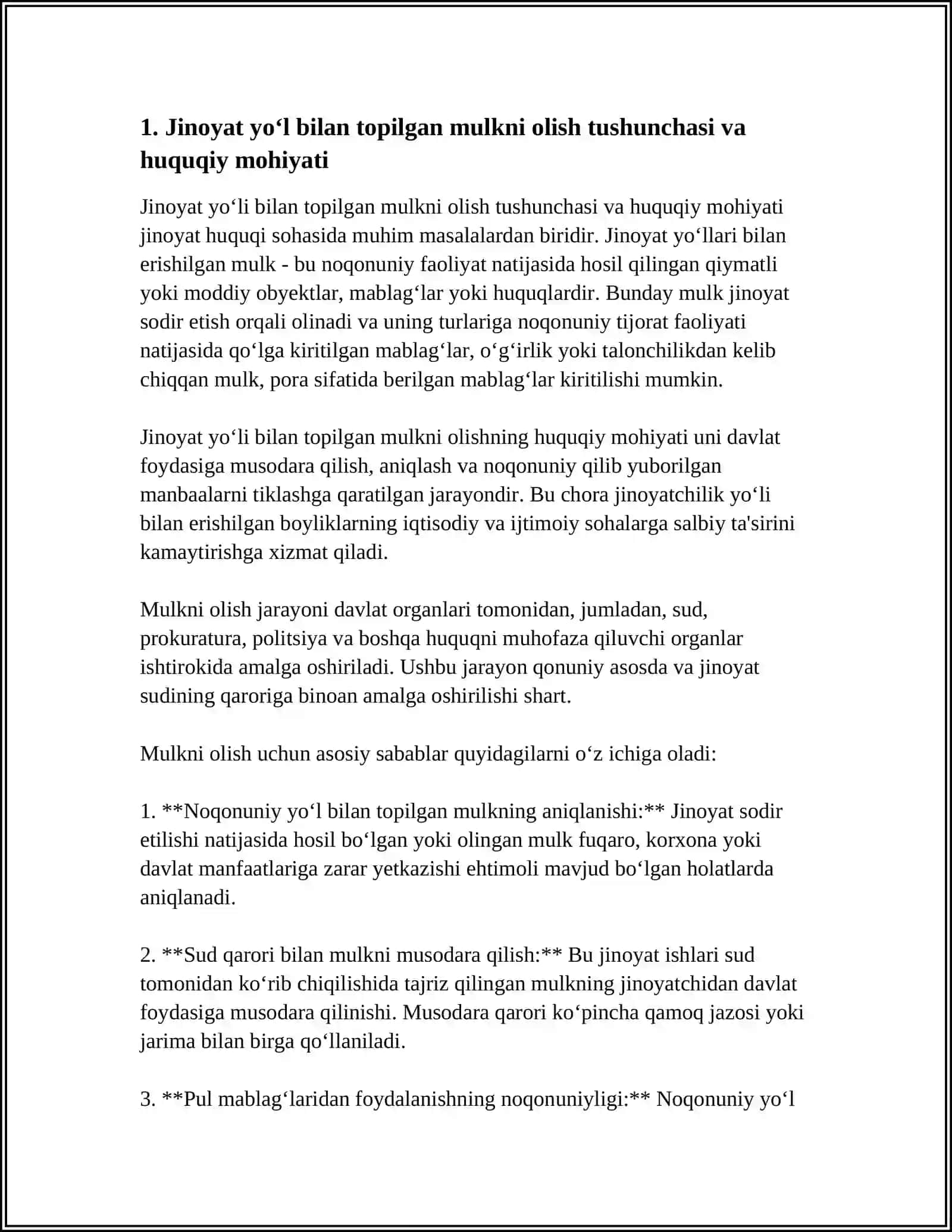 JINOYAT HUQUQIDA JINOIY YO'L BILAN TOPILGAN MULKNI OLISH YOKI OʻTKAZISH 4