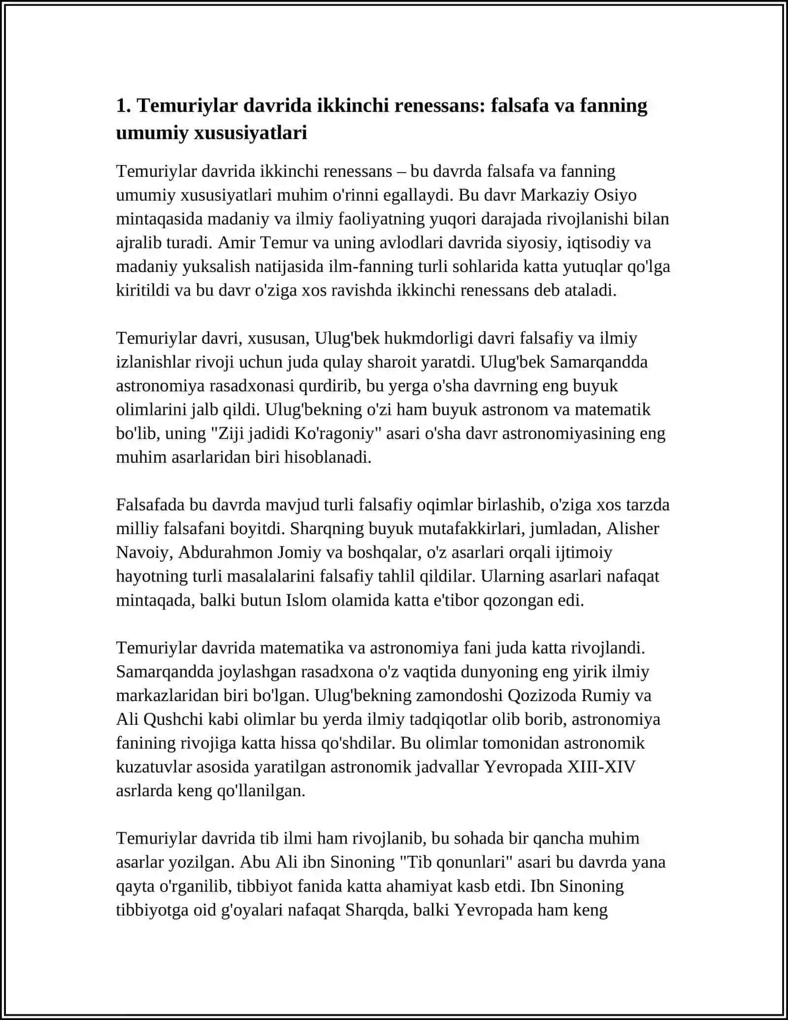 TEMURIYLAR DAVRIDA IKKINCHI RENESSANS FALSAFASI VA FAN RIVOJI 4