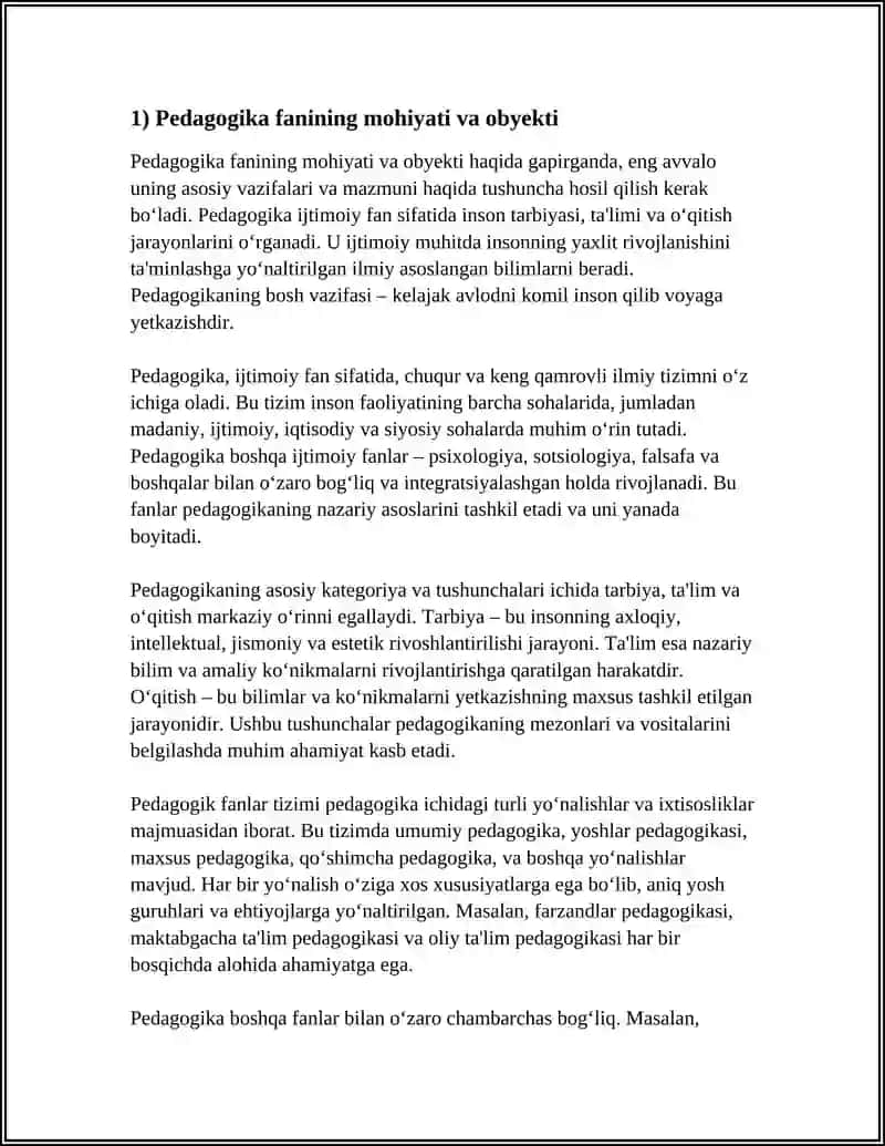 PEDAGOGIKA FANINING MAZMUNI VA MOHIYATI,PREDMETI 4