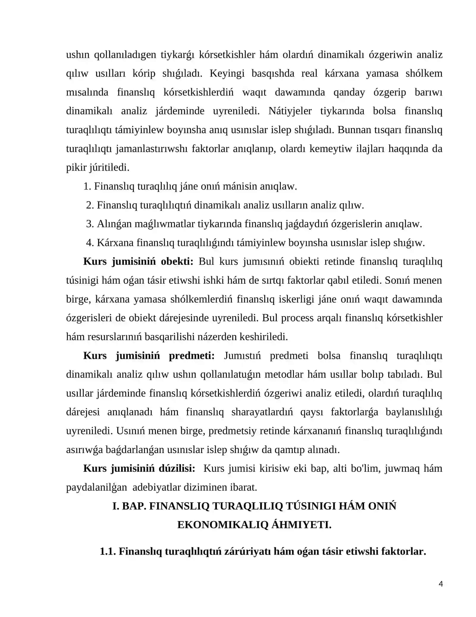 Finanslıq turaqlılıqtıń dinamikalıq ózgeriwi 4
