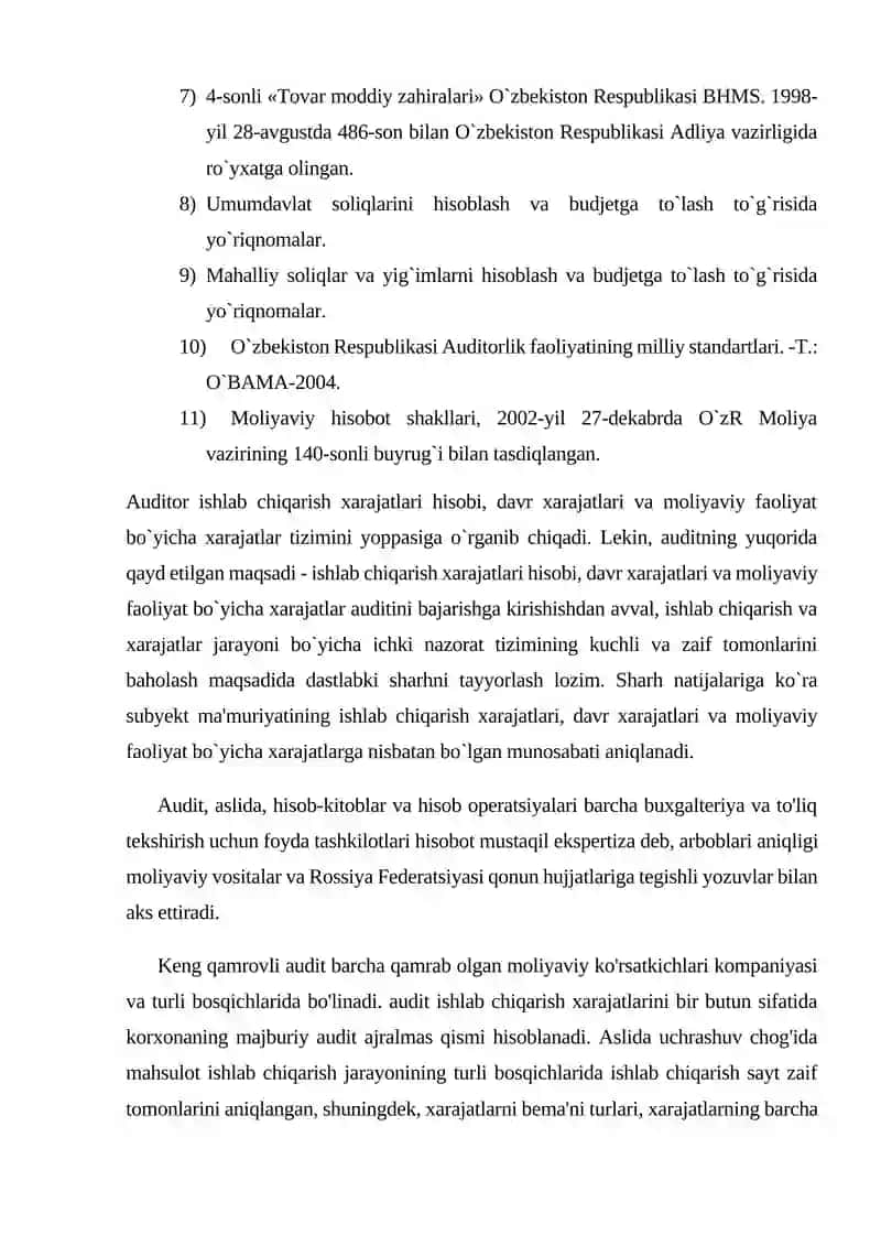 Ishlab chiqarish xarajatlari auditi 4