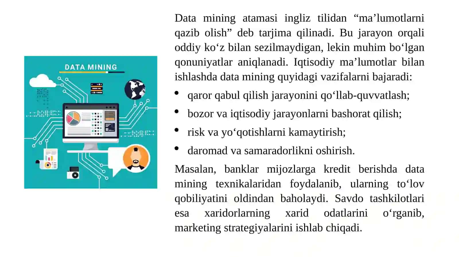 Data mining iqtisodiy ma’lumotlardan bilim olish texnikalari 4