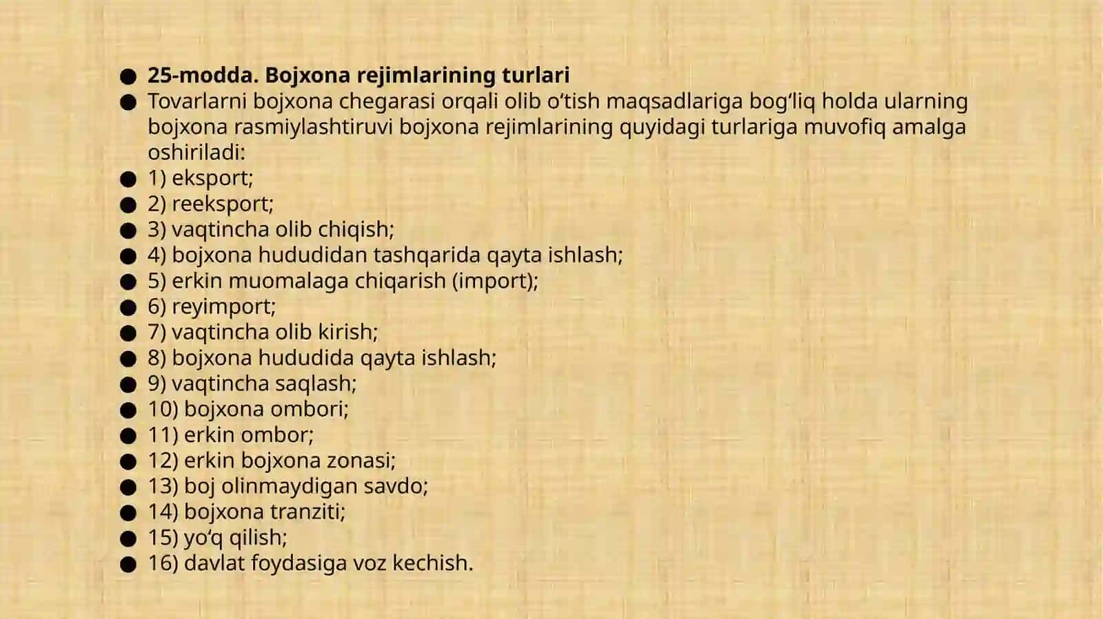 Bojxona rejimlari va ularni qo’llash shartlari 4
