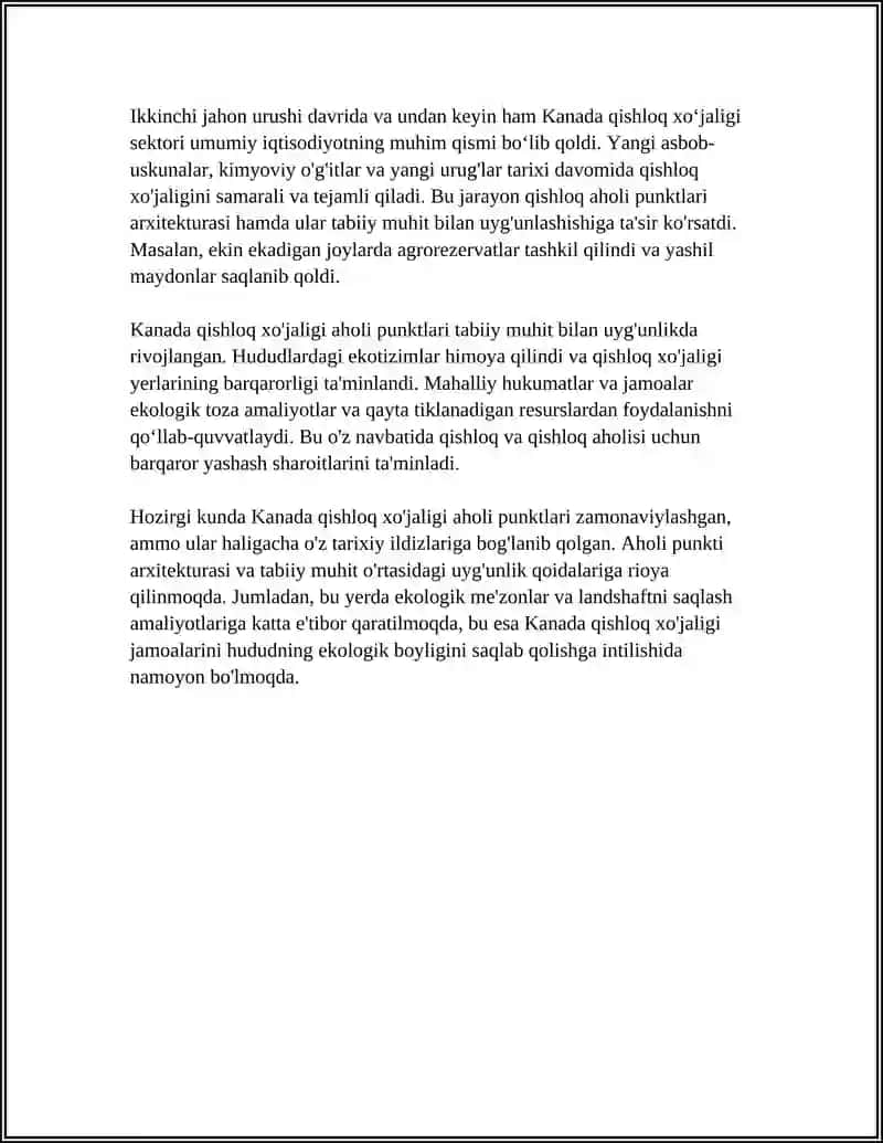 Kanada Qishloq XÒJALIGI AHOLI PUNKTLARI ARXITEKTURASI VA TABIIY MUHIT BILAN UYGʻUNLIGI 4