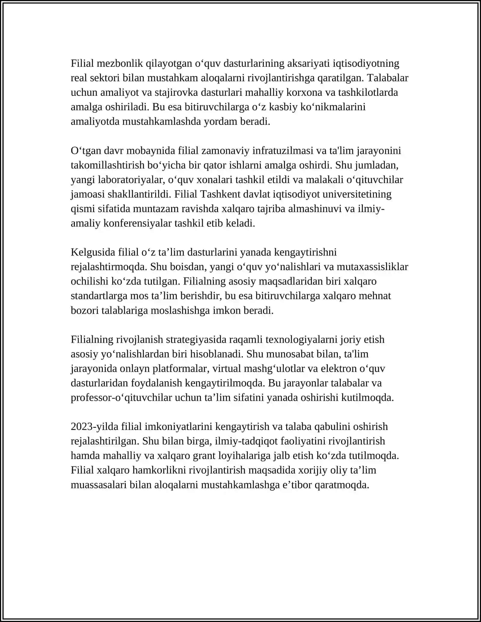 TOSHKENT DAVLAT IQTISODIYOT UNIVERSITETI TORTKOʻL FILIALI 4