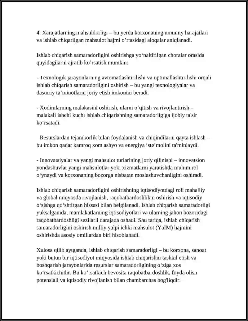 ISHLAB CHIQARISHNING SAMARADORLIGI VA UNING KORSATKICHLARII 4