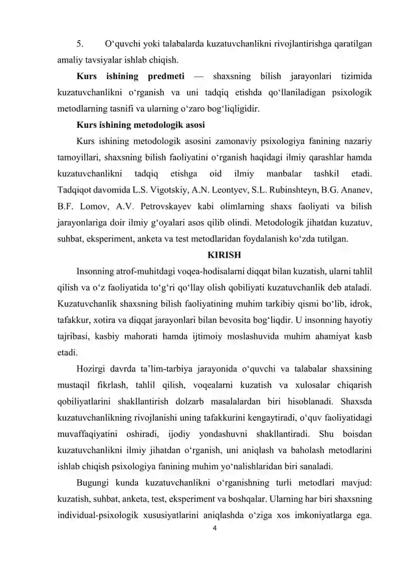 Kuzatuvchalikni tadqiq etish metodlari tasnifi 4