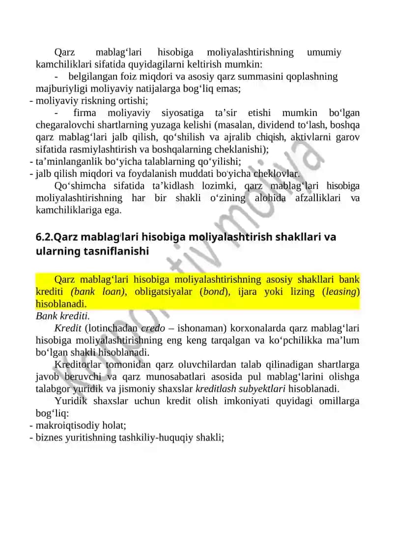 QARZ MABLAG’LARI HISOBIGA MOLIYALASHTIRISH 4