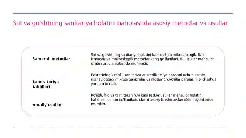 Oziq ovqat mahsulotlariga (sut va go'sht) sanitar bakteriologik baho berish va tahlil qilish 4