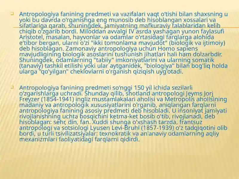 Antropologiya fanining asosiy tadqiqot ob’ektlari 4