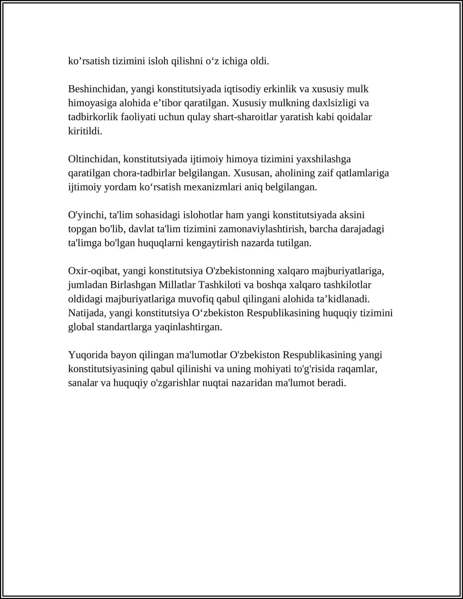 O'ZBEKISTON RESPUBLIKASINING YANGI TAHRIRDAGI KONSTITUTSIYASI QABUL QILINISHI 4